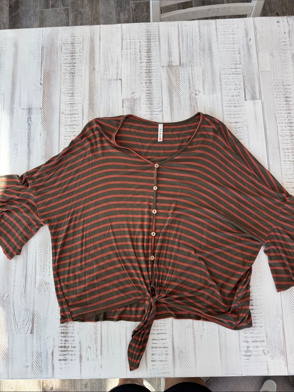 Striped Tie-Front Crop Top in Olive & Rust